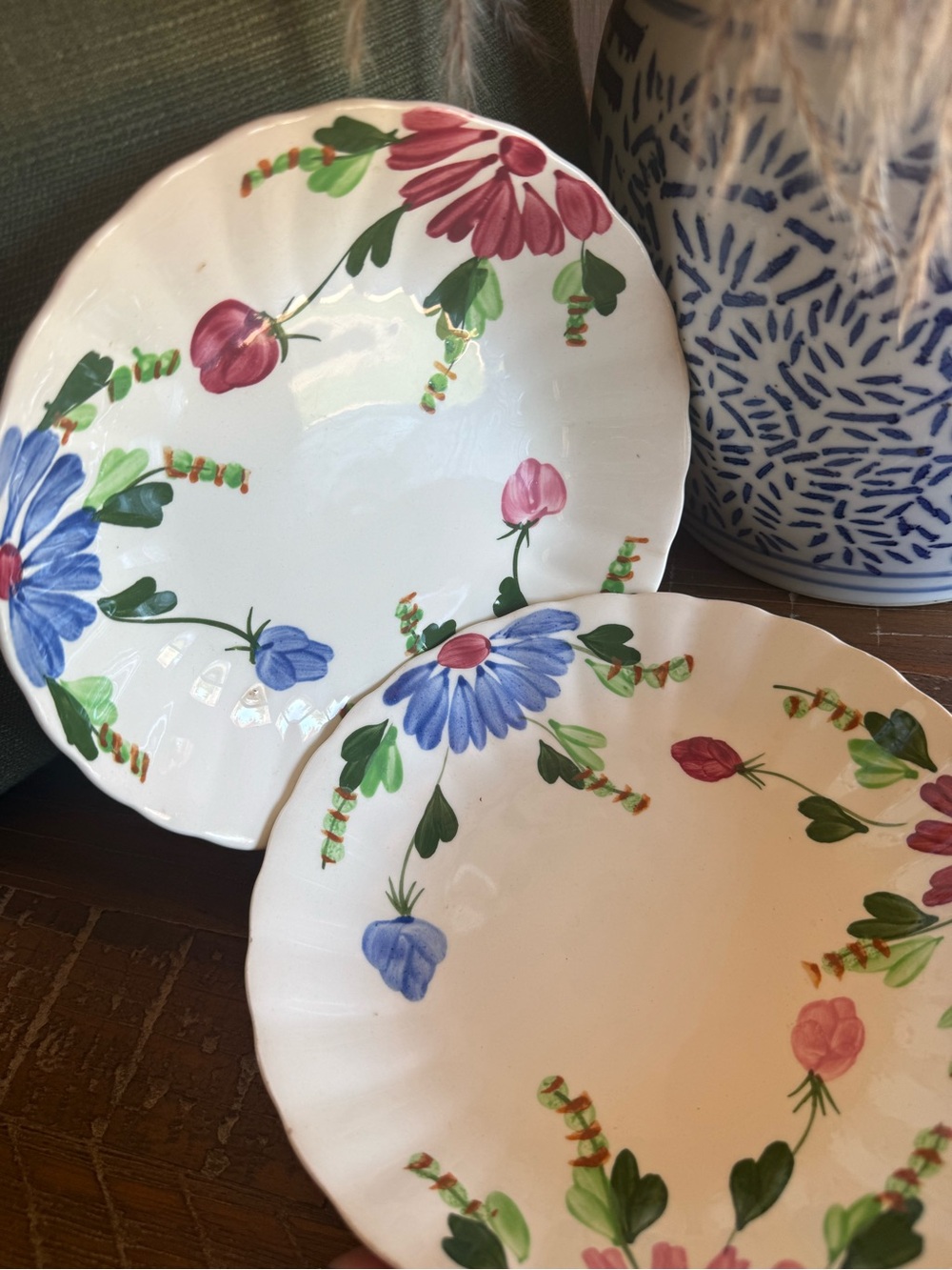 Set of 2 Vintage Blue Ridge Pottery Mardi Gras Plates Hand Painted 1940s-1950s